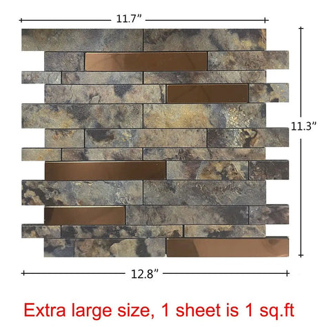 Peel And Stick Backsplash Tile Set For Kitchen And Bathroom Vanities, Self Adhesive Mosaic Tiles with 3D Marble Texture, PVC Mixed Metal Look