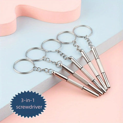 Compact 3-In-1 Glasses Repair Kit With Flat Head Phillips And Hex Bits On A Keyring For Sunglasses And Small Electronics