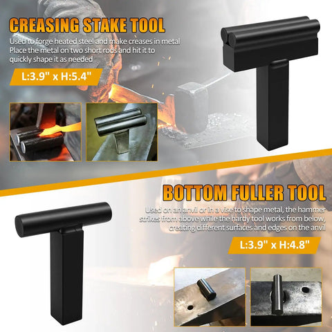 Creasing stake and bottom fuller tool from 1 Inch Blacksmith Hardy Hole Tools Kit 5 Piece Set For Forge Metalworking And Knife Making