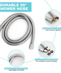 59-inch stainless steel chrome shower hose with brass fittings and preinstalled rubber washer