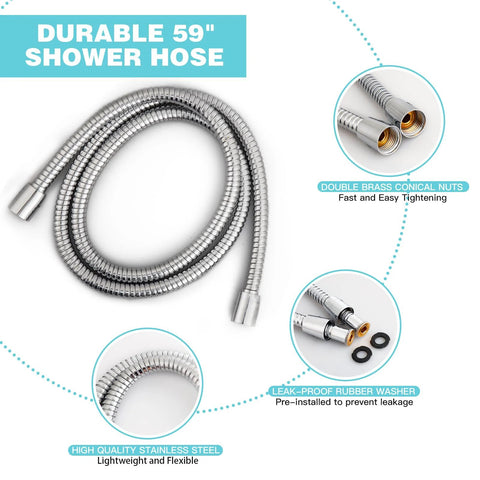59-inch stainless steel chrome shower hose with brass fittings and preinstalled rubber washer