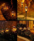 Low Voltage 12V Outdoor Torch Lights Set With Wired LED Flame Torches, IP65 Waterproof Landscape Pathway Lamps installed in garden