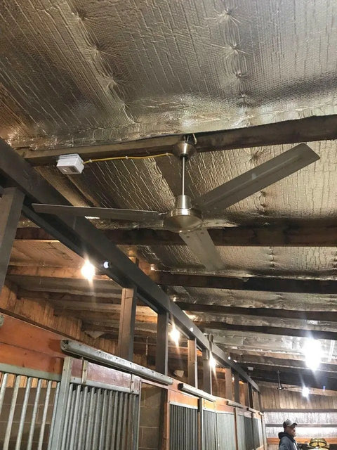 Ceiling covered with Reflective Foil Insulation Spiral Duct Pipe Wrap Double Bubble 4 Inch By 10 Foot R8 With Taped Seams