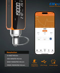 Front view: Elitech VGW-Mini vacuum gauge with adaptor, orange/black, 0–19000 micron, 1/4in SAE thread, app.