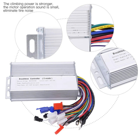 Beefy Aluminum 48V 60V 64V Brushless Motor Speed Controller 1000W 1500W 30 Amp with wires for electric scooters and ATVs.