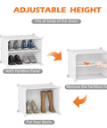 Adjustable height feature of 48 Pair Shoe Storage Cabinet with customizable partition panels for boots and shoes in closets and hallways.