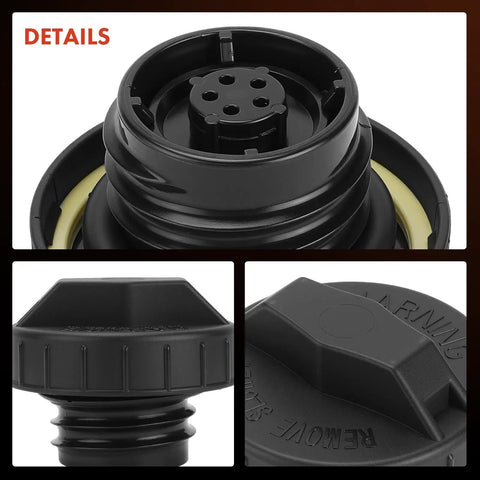 Close-up of Durable Fuel Tank Filler Cap For Ford, Chevrolet, Toyota, Honda, Nissan, GMC and more, replacement cap 31832, showing details