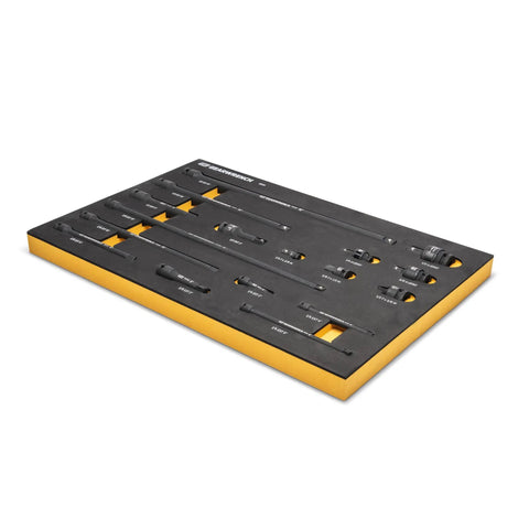 Seventeen Piece Impact Drive Tool Accessories Set For One Quarter Inch Three Eighths Inch And One Half Inch Drives With EVA Foam Tray