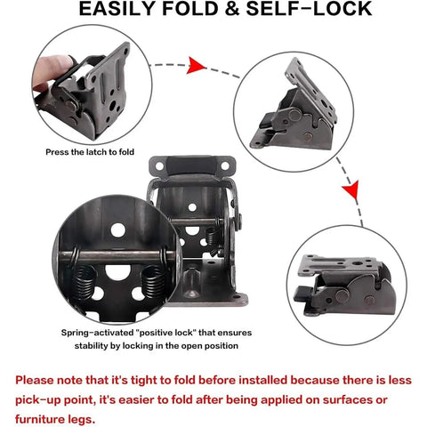 Dang Sturdy Foldable Hinges For Coffee Tables And Wooden Stools 90 Degree Right Angle Self Locking design showing folding mechanism and latch.