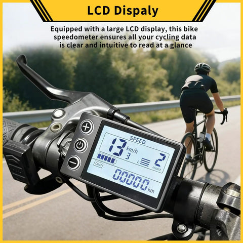 Cyclist riding next to handlebar-mounted Display Screen For Q20 H20 H26 Pro Electric Bicycles Ride Ready All In One LCD Readout
