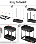 Easy installation steps for Heavy Duty Sliding Under Sink Organizers 2 Pack Black, showcasing assembly of pull out cabinet drawers.