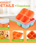 Four Compartment Bento Lunch Box Pack For Meal Prep, stackable BPA-free wheat straw containers, orange and turquoise color options.