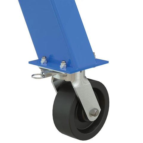 Total Badass Heavy Duty Steel Fixed Gantry Crane With Twenty Foot Span And Six Thousand Pound Capacity Blue Finish wheel detail.