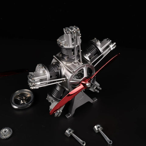 Jet Engine Model Kit 5 Cylinder Radial Engine That Runs Mechanical Metal Assembly With 230 Plus Parts DM116 close-up view on black