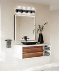 Modern bathroom with Black 4 Light Crystal Bathroom Vanity Light Over Mirror LED Wall Fixture, minimalist black finish, ice cube crystal accents.