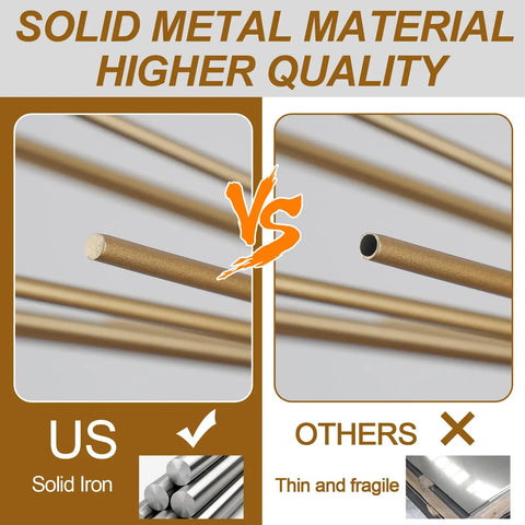 Solid metal rods comparison for Golden Sputnik Chandelier Nine Lights Modern Starburst Fixture, showcasing superior solid iron quality.