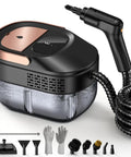 Odsd Handheld Steam Cleaner With 3 Level Steam Control For Home And Car Deep Cleaning Upholstery Tile Grout Heavy Duty Hot Vapor Mop Easy Handle Adjustment, showing reservoir and attachments.