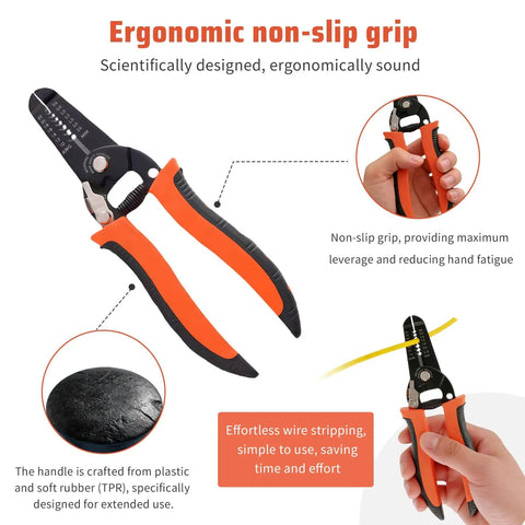 8-Inch Auto Wire Stripper And Cutter For 10-24 AWG Solid And Stranded Wires With Self-Adjusting Jaw Forged Alloy Steel Construction
