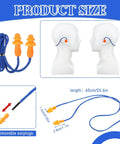 Straight Up Noise Dampening Earplugs Bulk Pack Of One Thousand Corded Silicone Picks With Attached Strings And A Trusted Twenty Five Decibel Rating For Easy Living Reusable Chill Vibes In Bright Blue And Orange Colors, showing size and removable earplugs.