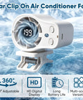 Car Clip On Fan With LED Display For Auto Cabin Cooling 360 Degree Rotation 199 Speed Settings Semi Cooling Tech USB Rechargeable