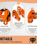 Beefy Heavy Duty 0.5 Ton Beam Trolley With Four Wheels Manual Push For I Beams Dual Track Rollers 1100 Lb Capacity features