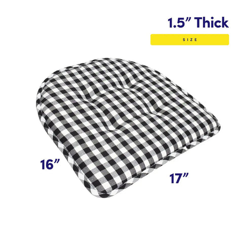 Cozy Memory Foam Chair Cushions Set Of Four With Tufted Non Slip Rubber Backing And U Shaped Design 17 By 16 Inch Checkered Black And White