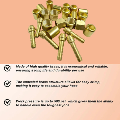 Brass 24-piece 1/4 in ID torch hose repair kit with fittings for oxygen and acetylene hoses, front view