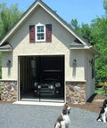 Built Tough Garage Door Screen For 1 Car 12x7 Ft Magnetic Closure on stone-accented garage with car inside
