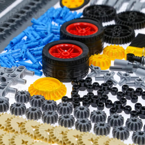 844 Piece Technic Parts Kit With Pins Gears Axles And Differential Engine For MOC Building And Custom Bricks, parts close-up