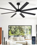 66 Inch Black Ceiling Fan With Lights For Indoor Outdoor Spaces Slick Remote And App Control Dimmable Lighting 6 Speeds Timer