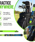 Golf Alignment Sticks 2 Pack, 48 Inch Collapsible Rods With Clear Storage Tube in golf bag, promoting portability and use for range practice.