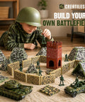 Child playing with Military Battlefield Base Magnetic Tiles Building Blocks Army War Themed Playset for imaginative learning.