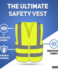High Visibility Safety Vest ANSI Class 2 No Pocket Neon Yellow Large Lightweight 100 Percent Polyester with reflective stripes