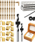 Hidden Cylinder Hinges Set With Magnets, 60 Piece Kit For Jewelry Boxes And DIY Woodworking, hinges, magnets, drill bits