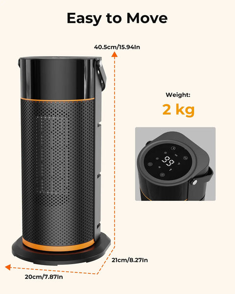 Portable Electric Space Heater With 1500W PTC Ceramic Heating Remote Timer 70 Degree Swing LED Display, dimensions and weight shown