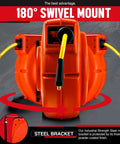 Retractable 3/8 Inch Air Hose Reel With 50 Foot PVC Hose, Heavy Duty Polypropylene, Commercial Grade with 180° Swivel Mount