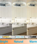 Ceiling Fan With Lights LED Remote Control Three Color Lighting Three Speeds Invisible Blades Flush Mount Enclosed Metal Shell