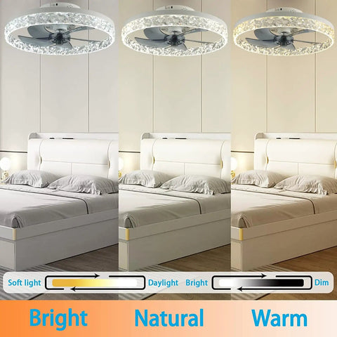Ceiling Fan With Lights LED Remote Control Three Color Lighting Three Speeds Invisible Blades Flush Mount Enclosed Metal Shell