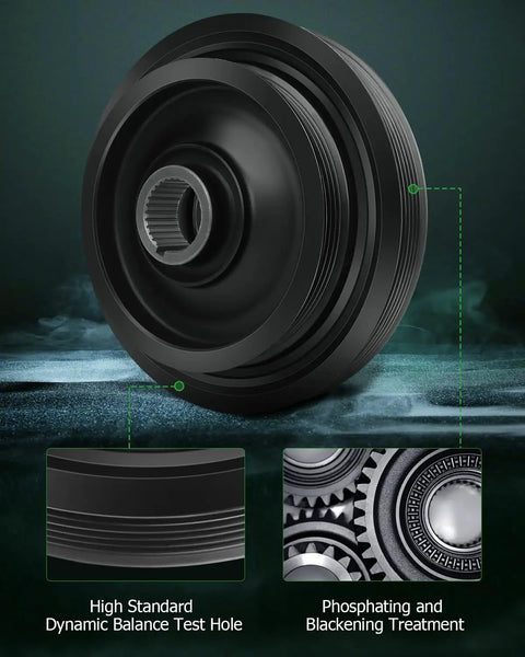 Beefy Harmonic Balancer Crankshaft Pulley For Honda And Acura Cars, featuring dynamic balance test hole and blackening treatment