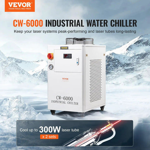 Rugged Industrial Water Chiller Built To Crush Heat Fast With 65 Liters Per Minute Flow And A 15 Liter Tank for dual 300W lasers.