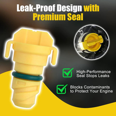 Grab This Awesome 10 Piece Oil Drain Plug Kit With Green Rubber Gaskets For Your F-150 Mustang Bronco Explorer Aviator Made From Durable PA66 Plastic To Stop Leaks And Keep Your Motor Slapin During Oil Changes, yellow PA66 oil drain plug with green seal