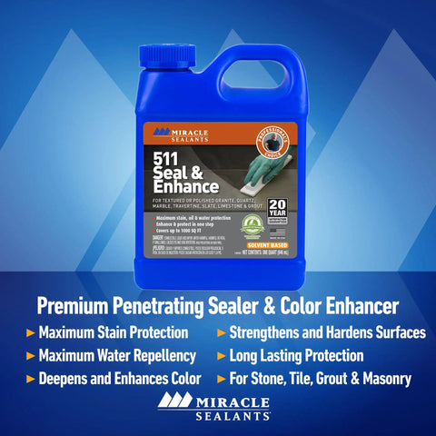 Seal And Enhance Premium Sealing Solution For Stone And Tile Ready To Use Impregnator in blue container with label details