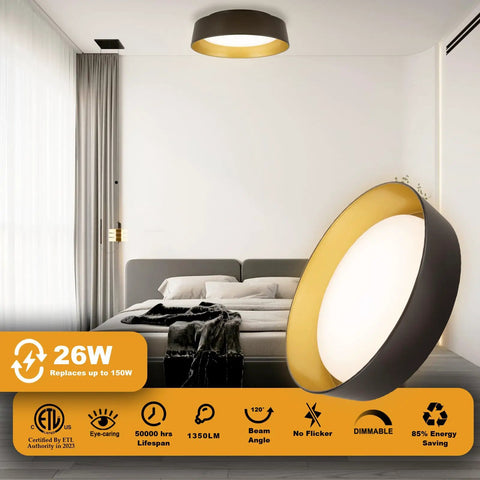 12.5 Inch LED Flush Mount Ceiling Light 26W 1350 Lumens Dimmable With Three Color Temperatures in bedroom setting