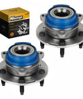 Heavy Duty Front Wheel Bearing Hub Assembly 2 Pack Fit For Chevrolet Impala Venture Monte Carlo Buick Century Rendezvous LaCrosse Regal Pontiac Aztek Grand Prix Montana 5 Lug Non ABS Bolt On Replacement, product image showing two hubs with box packaging.