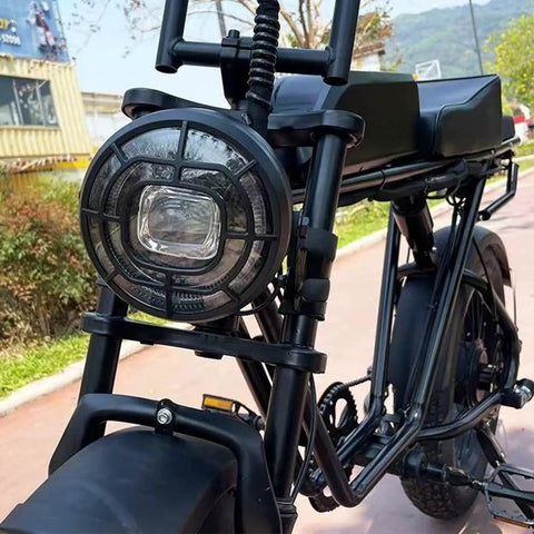 Fat Tire E Bikes LED Headlight With 3 Pin Waterproof Connector And 80 To 100 DB Horn Bright Front Light For 36V 48V E Bikes High Intensity LED Beam 83 To 127 Lux Safe Night Riding Durable Bicycle Front Lamp