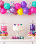 Hot Pink Purple Blue Confetti Balloons 12 Inch Set Of 56 Latex Party Balloons for Girls Birthday Decor above dessert table