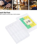 Pro Grade Watch Dial Feet Tool Set With Alloy Dial Feet And Plastic Parts shown with labeled storage box