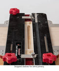 Hook Up This Premium Shop Tested 32 Inch Router Dado Jig And Dial Dead On Grooves Any Day With Its Exact Width System And Chunky Clamping Pad For Easy Routing close-up of router dado jig showing red clamping knobs and exact width cutting setup.