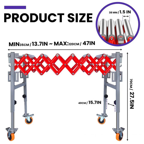 Adjustable Roller Conveyor System With 700 Lbs Capacity Flexible 13 To 47 Inch Roller Built Tough Heavy Duty Stand For Warehouse