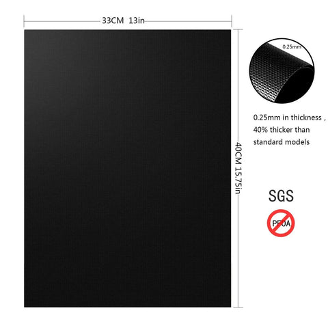 Heavy Duty Grill Mats Set Of 5 Nonstick BBQ Mats For Outdoor Grilling And Indoor Baking Reusable Easy To Clean Works On Gas Charcoal Electric Grills Keep Grates Clean And Flavorful With Extended Warranty showing single mat with 33x40cm dimensions
